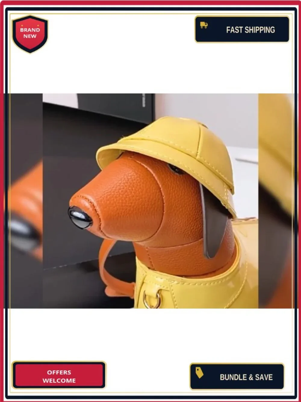 Dachshund Crossbody Purse Patent Leather Yellow Raincoat Design